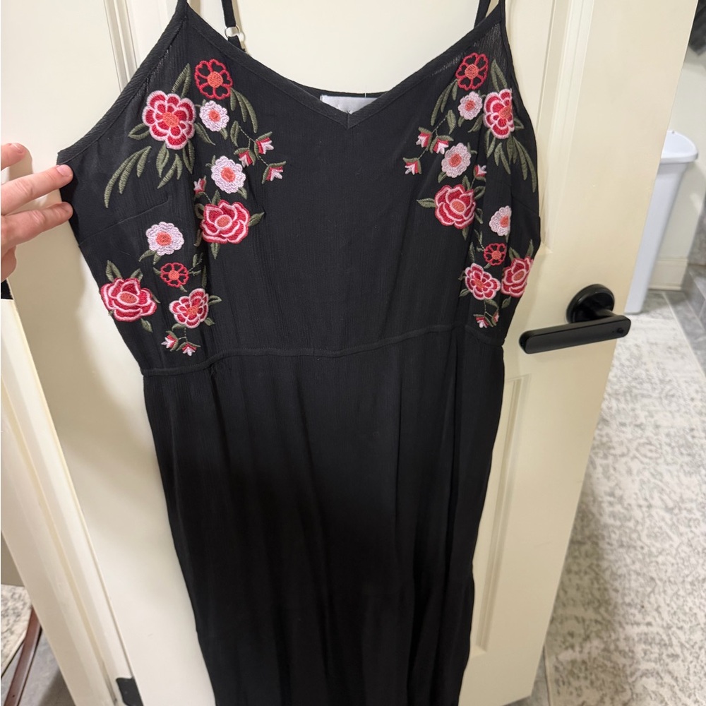 Floral Embroidered Black Dress